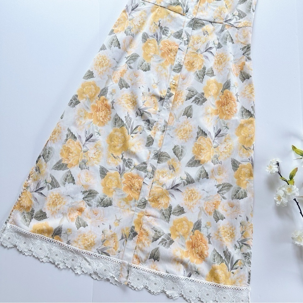 NEW Rachel Parcell Sleeveless Floral Midi Shirt Dress Ivory Yellow 10 - Picture 12 of 16